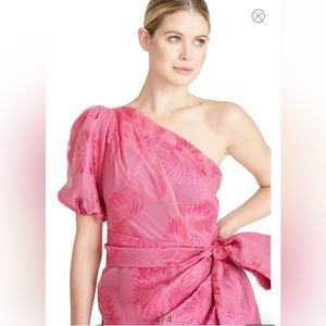 ML Monique lHuiller sz one shoulder floral jacquard dress